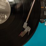 black vinyl record on turntable